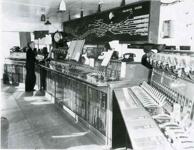 Wellington A signal box interior in 1937 publicty photo from Westinghouse collection.