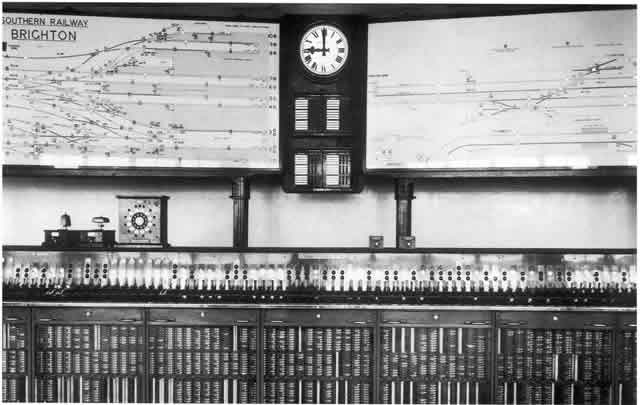 Brighton signal box around 1950's with its Westinghouse Brake and Signal Co. Ltd miniature power lever frame picture 1