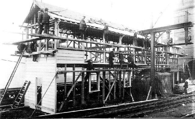 Cannon Street signalbox is seen here being built as there are semaphore signals present probably around 1926.