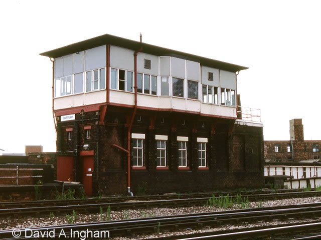 Deal Street [Manchester] signal box taken in 1990, external view, this housed a Westinghouse Style 'K' miniature power lever frame.