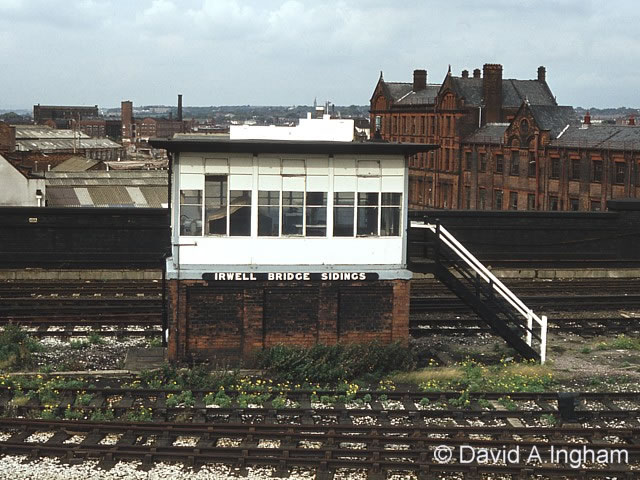 Irwell Bridge GF Sidings [Manchester] signal box taken in 1981, external view, this housed a Westinghouse Style 'K' miniature power lever frame.