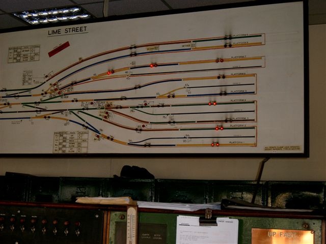 Liverpool Lime Street signal box in 2002 closeup of diagram in station area