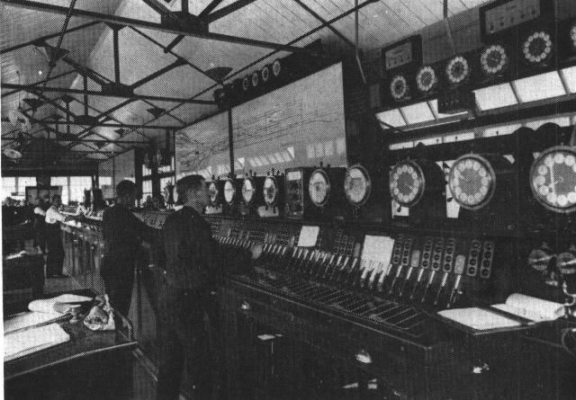 London Bridge signal box internior taken in 1950's, with its Westinghouse Brake and Signal Co. Ltd miniature power lever frame, notice the Walker Rotary Train describer, photograph 2