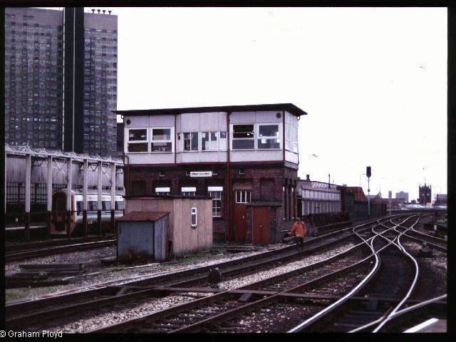 Victoria West Junction [Manchester] signal box around 1990, external view, this housed a Westinghouse Style 'K' miniature power lever frame photgraph 2