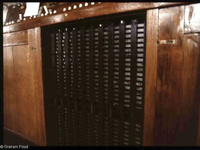 Victoria West Junction [Manchester] signal box taken around 1990, with its Westinghouse Brake and Signal Co. Ltd style 'K' miniature power lever frame mechinical locking photograph 2