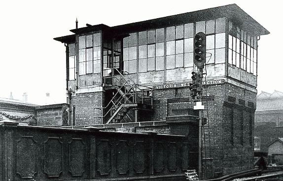 Victoria West Junction [Manchester] signal box taken in 1929, external view, this housed a Westinghouse Style 'K' miniature power lever frame photgraph 1