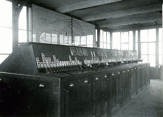 Victoria West Junction [Manchester] signal box taken around 1929, with its Westinghouse Brake and Signal Co. Ltd style 'K' miniature power lever frame photograph