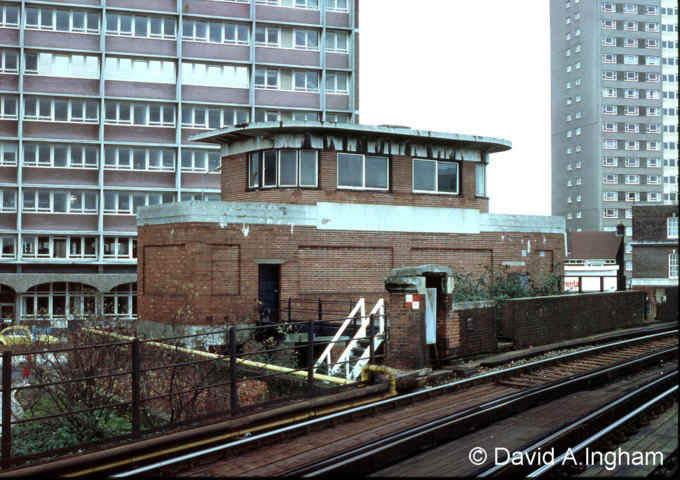 Portsmouth Harbour signal box taken arond 1990's, with its Westinghouse Brake and Signal Co. Ltd miniature power lever frame