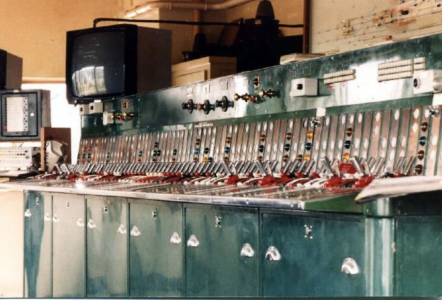 Purley  signal box internior taken in 1980's, with its Westinghouse Brake and Signal Co. Ltd miniature power lever frame