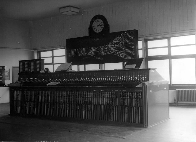 Waterloo signal box. An official opening publicity photograph dated 19th October 1936 showing lever frame 3 - Waterloo station side of the signal box .