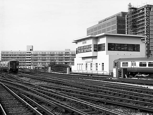 Waterloo signal box exterior view taken 11th August 1987.