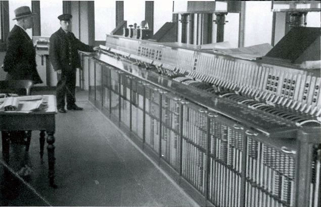 Woking signal box internior taken in 1950's, with its Westinghouse Brake and Signal Co. Ltd miniature power lever frame, notice the lack of train describers