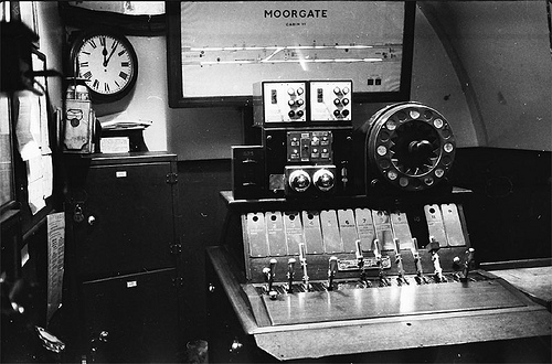 Moorgate signal box leve frame in 1959