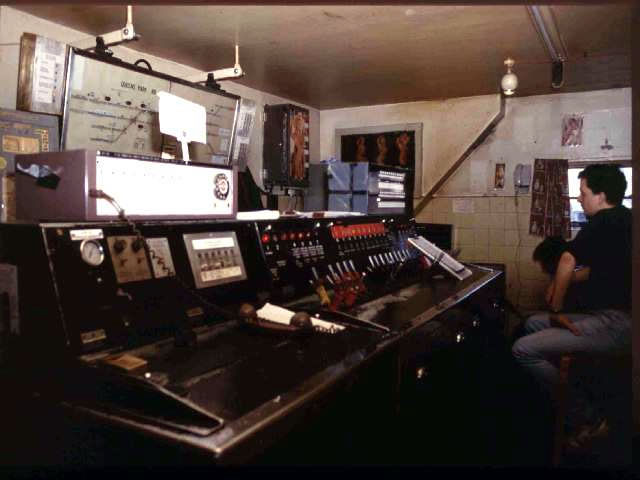 Queens Park signal box taken around 1990, with its Westinghouse Brake and Signal Co. Ltd style 'B' miniature power lever frame photograph 1
