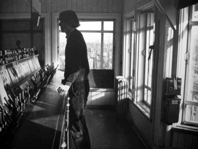 Malmö C signal box internior, with its Westinghouse Brake and Signal Co. Ltd Style 'K' miniature power lever frame photograph 9