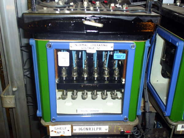 Pasons Green Relay room with its Westinghouse 1950 'glass' style relays, for lever 16 Normal Relay Lock Proving Relay