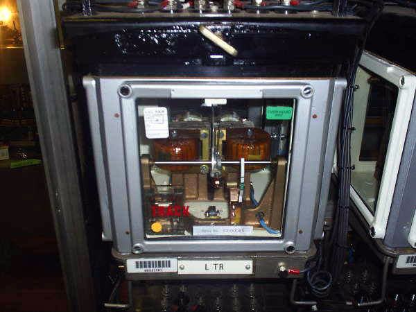 Pasons Green Relay room with its Westinghouse 1950 'glass' style relays, for lever 16 Normal Relay, track circuit relay for 'L' Track Relay